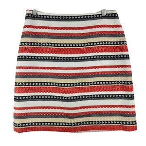 LOFT Petites Red Navy Blue Striped Geometric Textured Pencil Skirt Size 4P